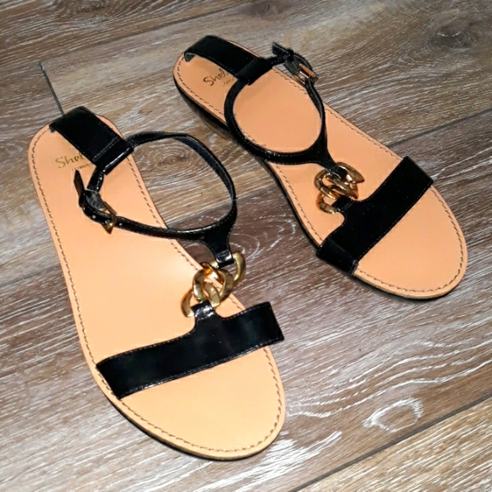 Shellys London black ankle strap sandals. Size 8.5